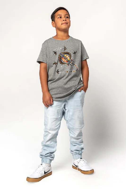 men's fitted t-shirts -Stingray Fever Grey Marle Cotton Crew Neck Kids T-Shirt