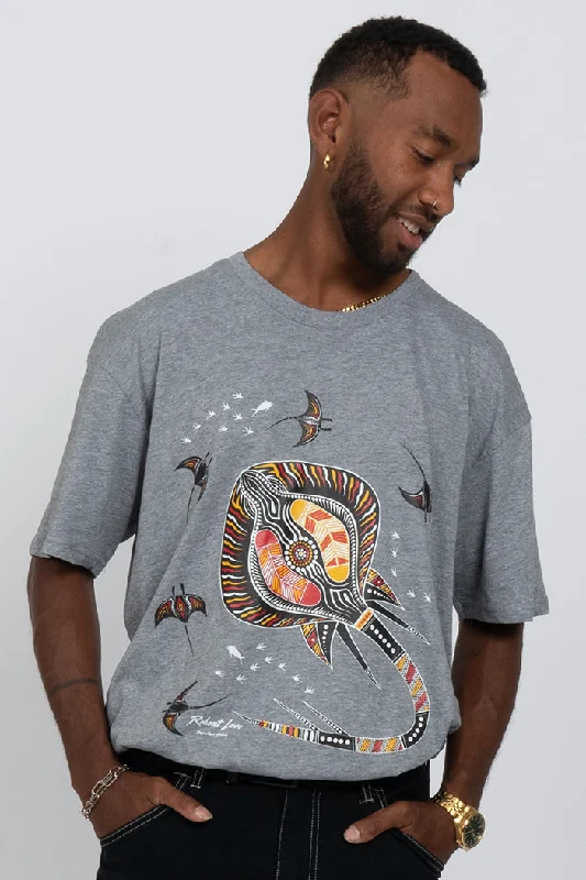 stylish short-sleeve t-shirts -Stingray Fever Grey Marle Cotton Crew Neck Unisex T-Shirt