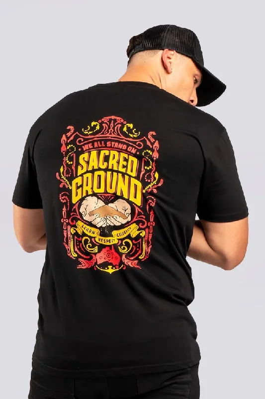 cool vintage t-shirts for men -Vintage Sacred Ground Classic Black Cotton Crew Neck Unisex T-Shirt