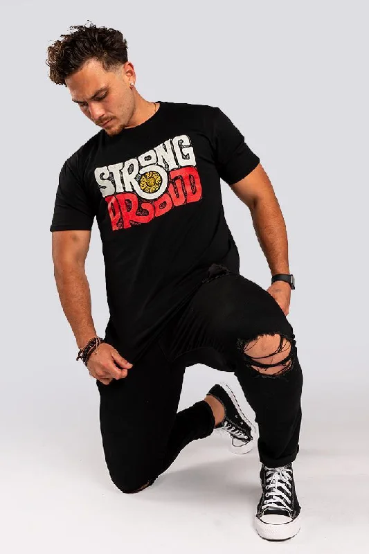 men's fitted t-shirts -Vintage Strong & Proud Classic Black Cotton Crew Neck Unisex T-Shirt