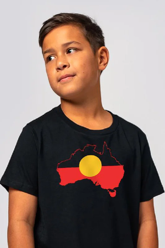 men's t-shirts for casual wear -"Raise the Flag" Aboriginal Flag (Australia) Black Cotton Crew Neck Kids T-Shirt