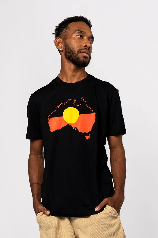 men's soft jersey t-shirts -"Raise the Flag" Aboriginal Flag (Australia) Black Cotton Crew Neck Unisex T-Shirt