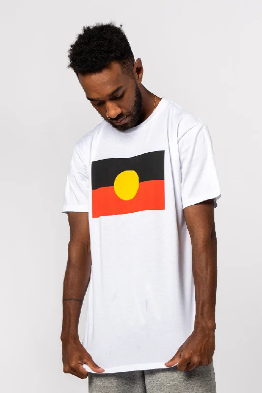 men's summer cotton tees -"Raise the Flag" Aboriginal Flag (Large) White Cotton Crew Neck Unisex T-Shirt