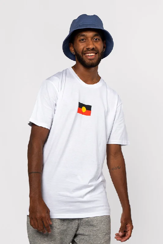 casual wear t-shirts for men -"Raise the Flag" Aboriginal Flag (Small) White Cotton Crew Neck Unisex T-Shirt