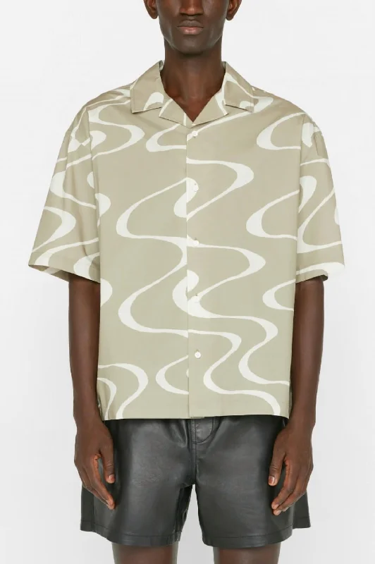 men's classic fit shirts -Abstract Wave Graphic Shirt In Sand Beige Print