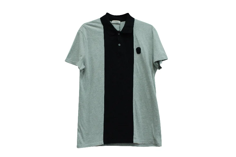 men's premium cotton polo shirts -Alexander McQueen Skull Patch Polo Shirt in Grey Cotton