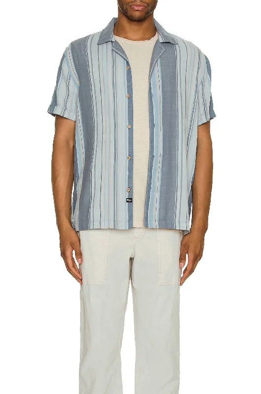 men's casual dress shirts -Amalfi Stripe Camp Shirt In Cool Blue Banner