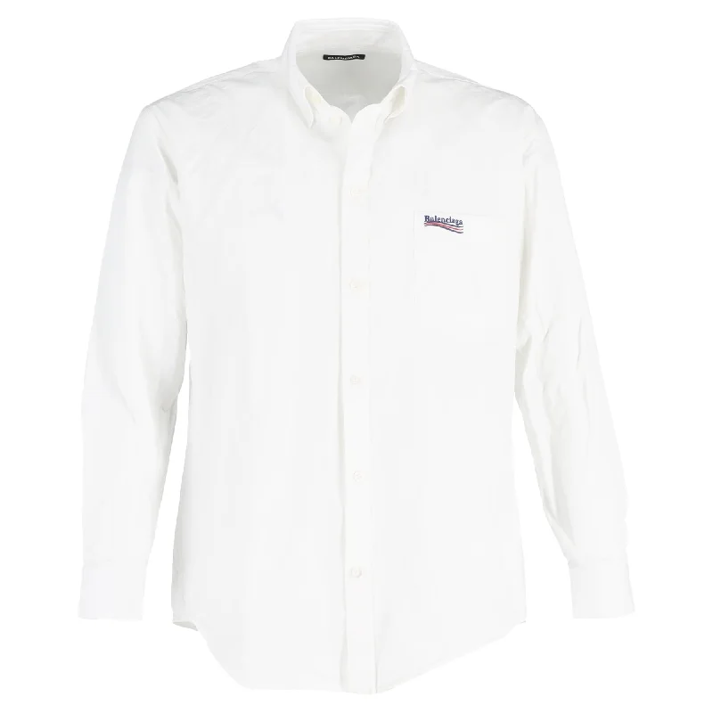 men's breathable cotton shirts -Balenciaga Political Campaign Shirt in White Cotton