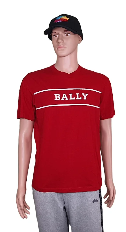 performance t-shirts for men -Bally 6240605 Men's Red Cotton Printed Logo T-Shirt