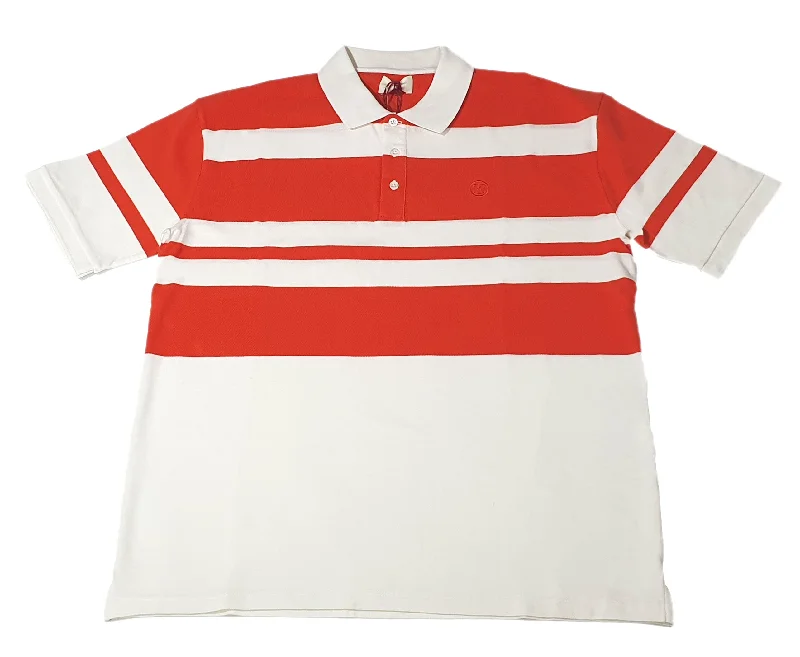 men's pique polo shirts with logos -Bally 6303584 Men's  Bone/Orange Striped Organic Cotton Polo Shirt