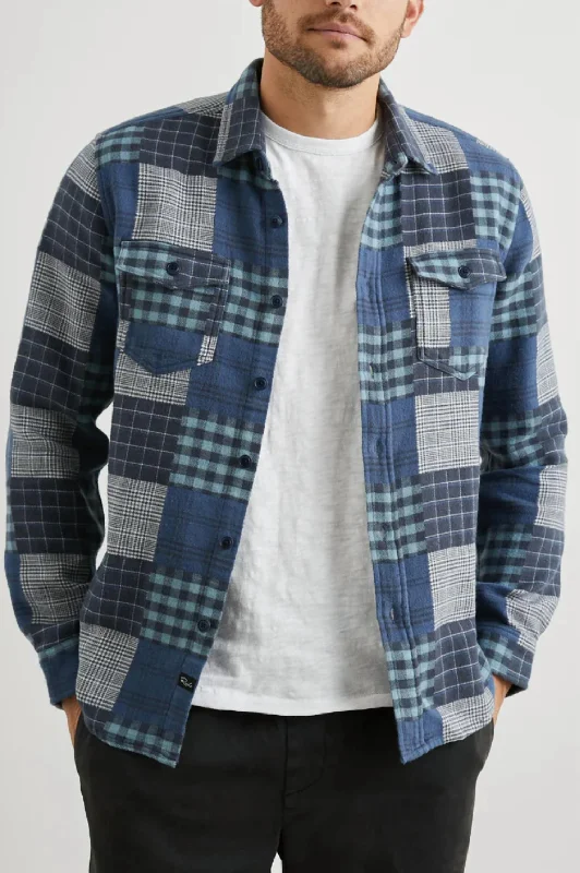 men's casual dress shirts -Banton Shirt In Blue Patchwork