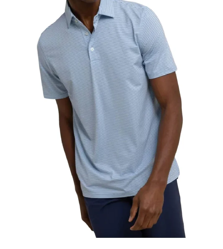 comfortable polo shirts for men -Baytop Stripe Performance Polo In Clearwater Blue