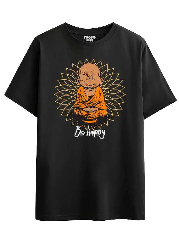 men's graphic tees with quotes -Be Happy Monk Men's T-Shirt