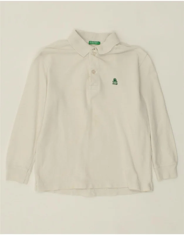 polo shirts with contrasting collars -BENETTON Boys Long Sleeve Polo Shirt 3-4 Years XS White Cotton