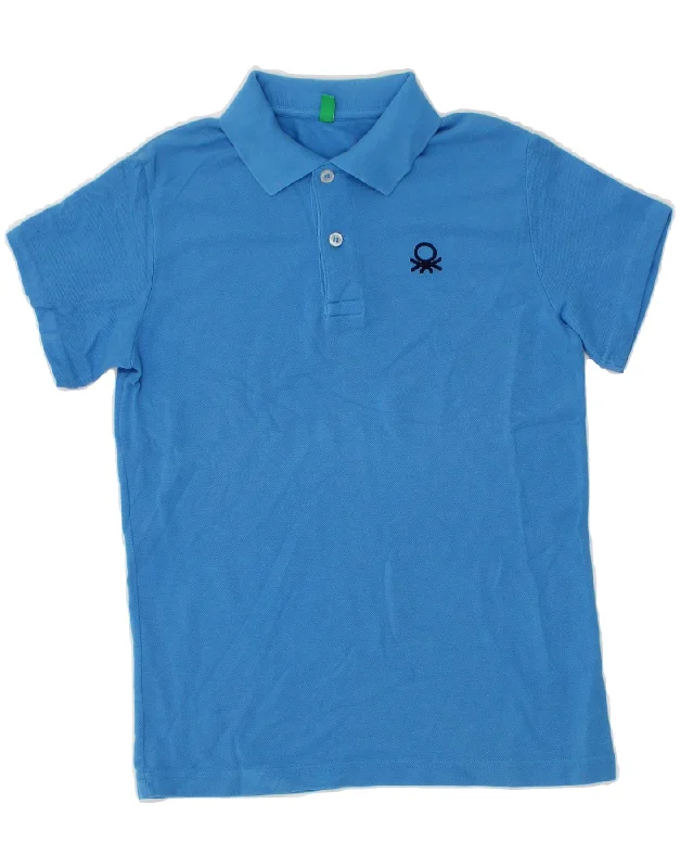 men's casual cotton polo shirts -BENETTON Boys Polo Shirt 8-9 Years Large Blue Cotton