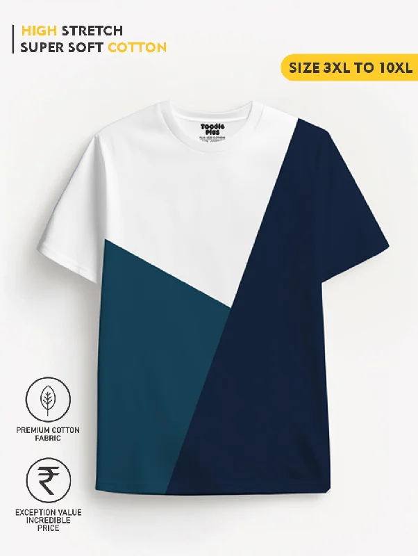 men's stylish printed tees -White Navy Airforce Colourblock Plus Size T-shirt