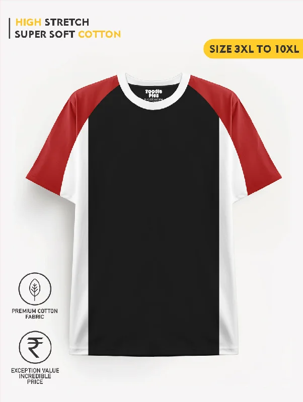 slim-fit cotton t-shirts -Black Red White Raglan Plus Size T-shirt