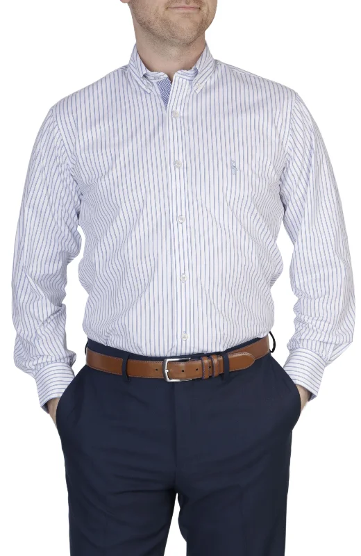 men's dress shirts for formal events -Blue Stripe Cotton Stretch Long Sleeve Shirt