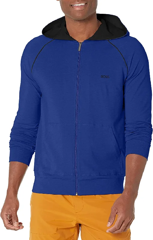 men's hoodies for layering -BOSS Men's Mix & Match Zip Up Hoodie, Blue Aegean