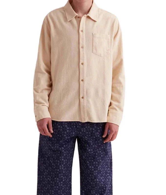 men's button-down shirts -Broome Boucle Knit Shirt In Biscotti