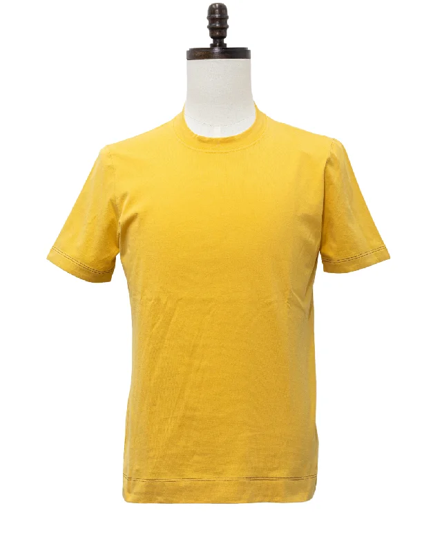 lightweight summer t-shirts -Brunello Cucinelli Mens New Solid Yellow Crew Neck Cotton Tee Shirt