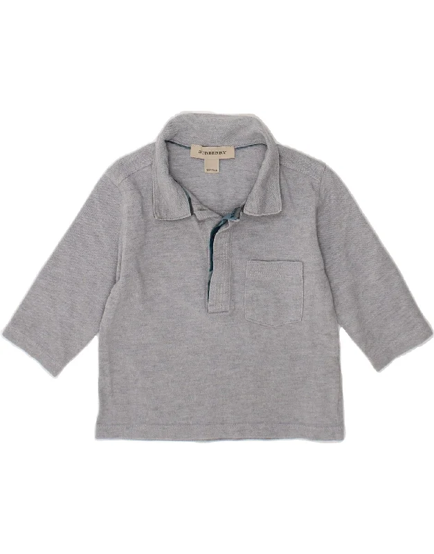 luxury embroidered polo shirts -BURBERRY Baby Boys Long Sleeve Polo Shirt 6-9 Months Grey Colourblock