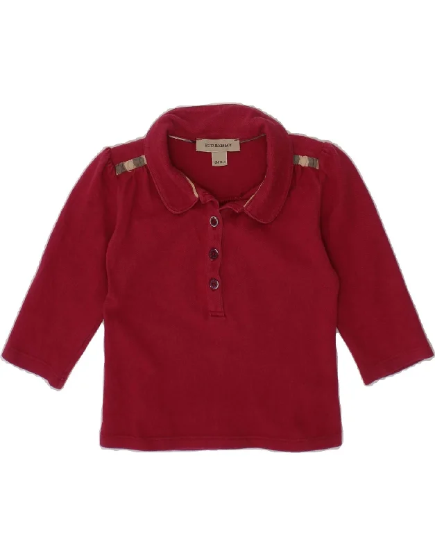 men's pique polo shirts -BURBERRY Baby Girls Long Sleeve Polo Shirt 9-12 Months Burgundy Cotton