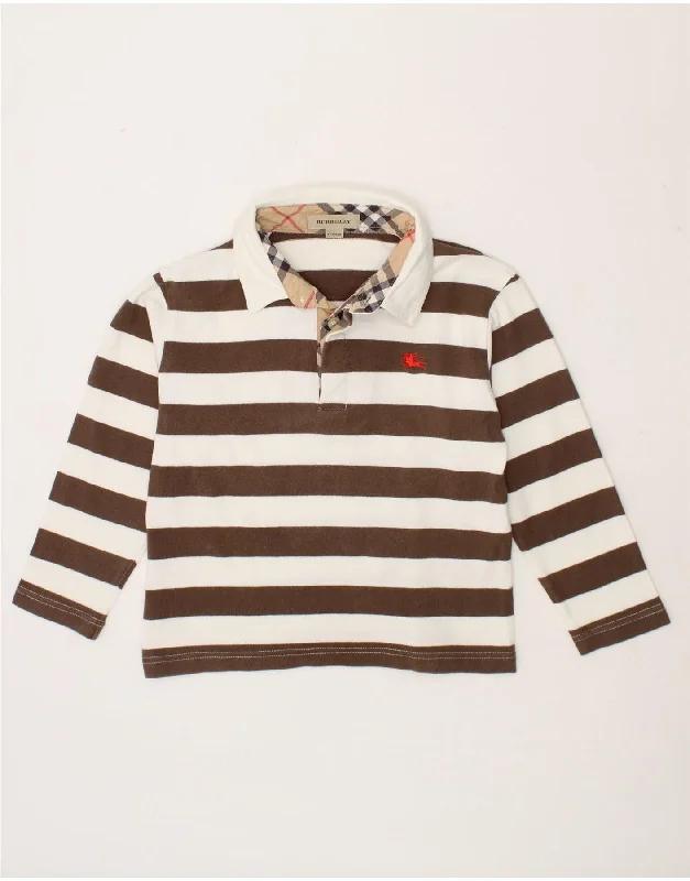 men's high-performance polo shirts -BURBERRY Boys Graphic Long Sleeve Rugby Polo Shirt 3-4 Years Brown Striped