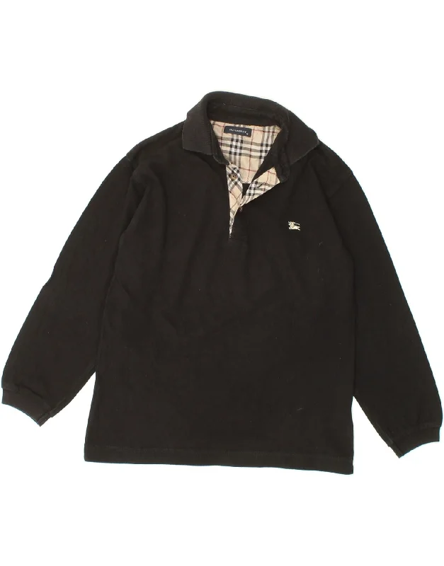 polo shirts for business casual wear -BURBERRY Boys Long Sleeve Polo Shirt 9-10 Years Black Cotton