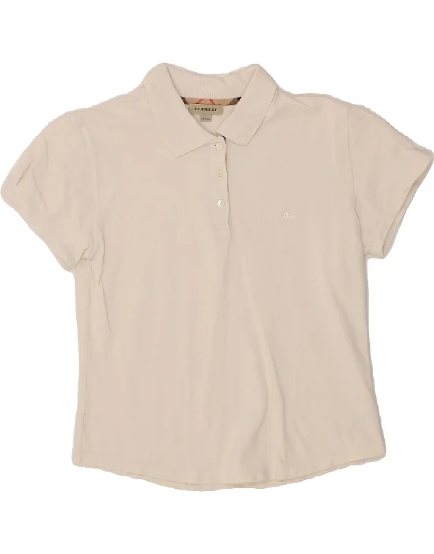 men's durable cotton polo shirts -BURBERRY Girls Polo Shirt 13-14 Years Off White