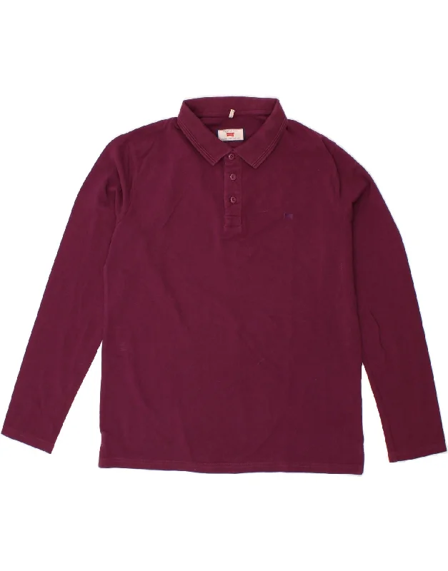 men's slim-fit polo shirts -CARRERA Boys Long Sleeve Polo Shirt 15-16 Years XL Purple Cotton