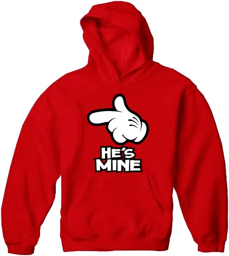 men's printed hoodies -Cartoon Hands He's Mine Adult Hoodie