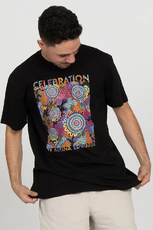 men's graphic print t-shirts -Celebration (Full Print) Black Cotton Crew Neck Unisex T-Shirt