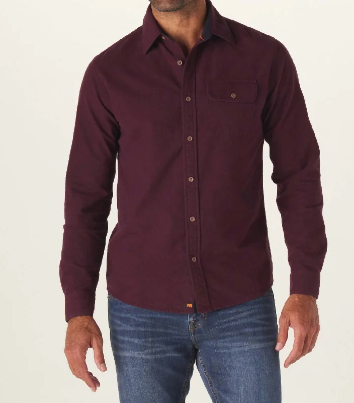 men's printed button-up shirts -Chamois Button Up Shirt In Wine