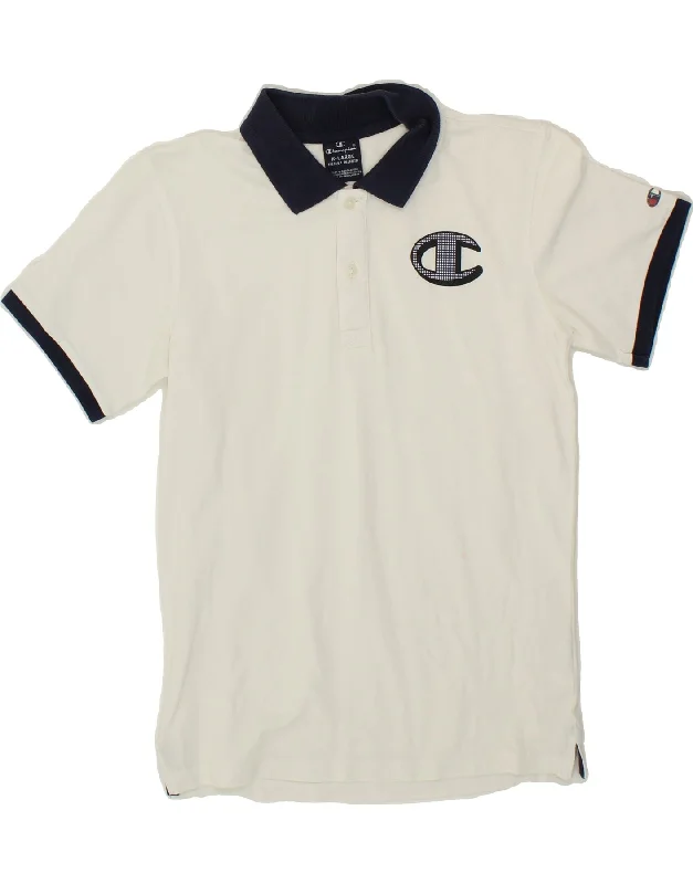 fitted polo shirts for men -CHAMPION Boys Graphic Polo Shirt 13-14 Years XL White Cotton