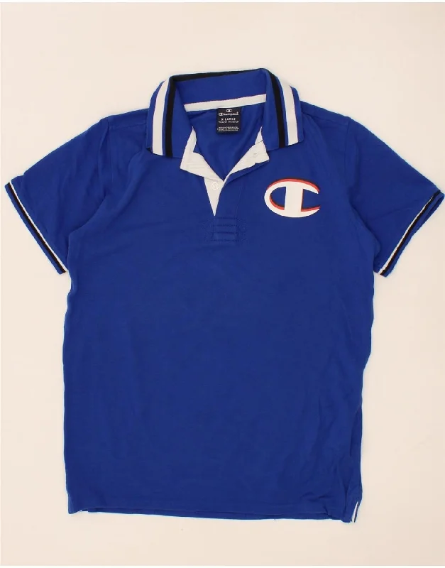 men's simple polo shirts -CHAMPION Girls Graphic Polo Shirt 13-14 Years XL  Blue Cotton