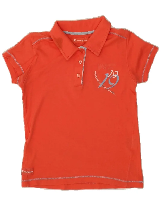 modern fit polo shirts for men -CHAMPION Girls Graphic Polo Shirt 13-14 Years XL  Orange Cotton