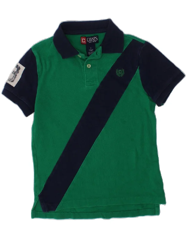 breathable long sleeve polo shirts -CHAPS Boys Graphic Rugby Polo Shirt 6-7 Years Green Colourblock Cotton