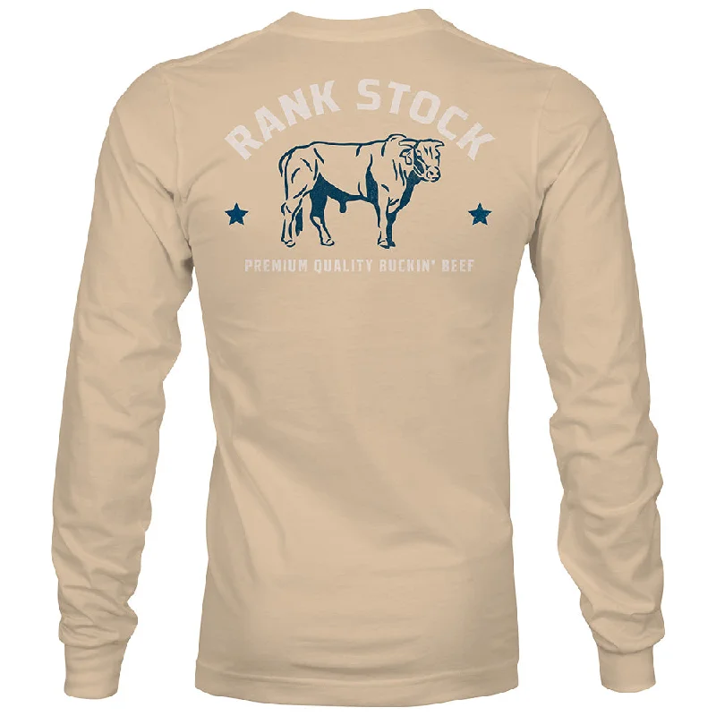 cool t-shirts for men -"Charbray" Long Sleeve T-shirt Tan w/Navy & White Logo