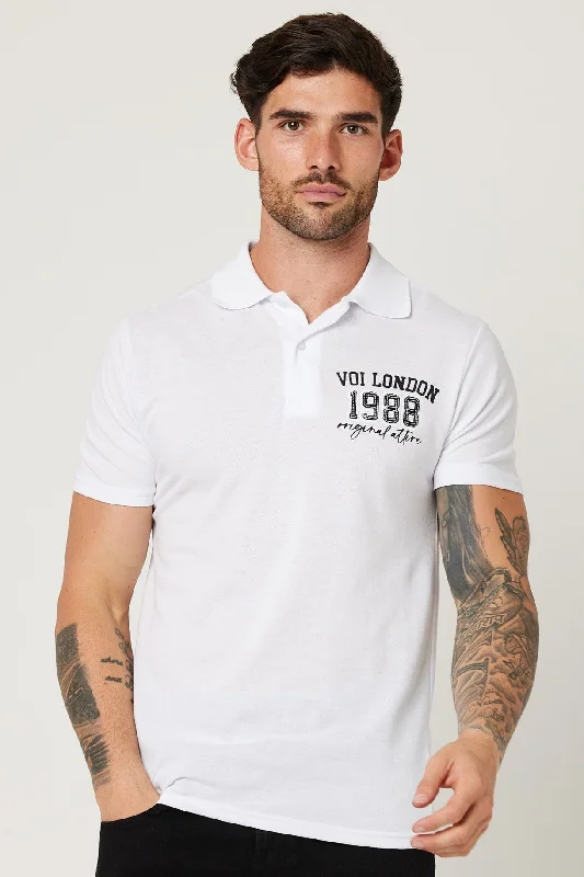 men's stylish sport polo shirts -Chatsworth Slim Fit Pique Polo Shirt - White