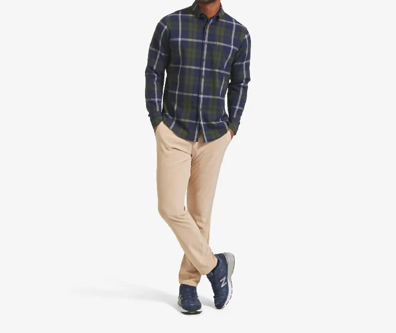 men's tailored shirts -City Flannel Shirt In Olive/navy Plaid