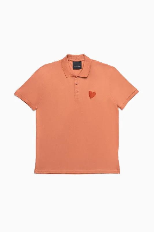 modern style polo shirts for men -Classic Embroidery Heart Jersey Polo