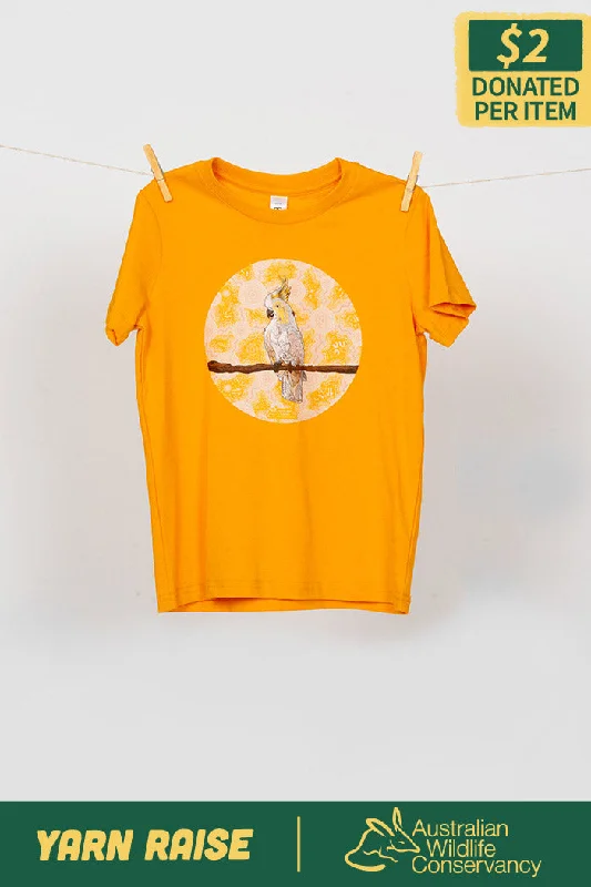 men's t-shirts with funny prints -Cockatoo (Djarring) 'Australian Wildlife Conservancy' Gold Cotton Crew Neck Kids T-Shirt