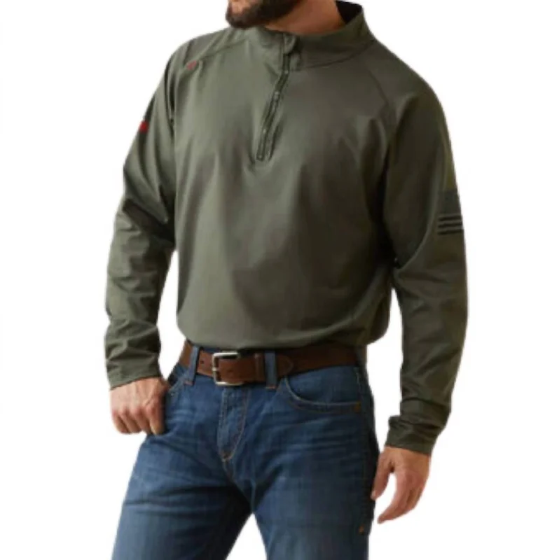 cotton t-shirts for men -Combat Stretch Patriot 1/4 Zip Work Shirt In Dark Sage