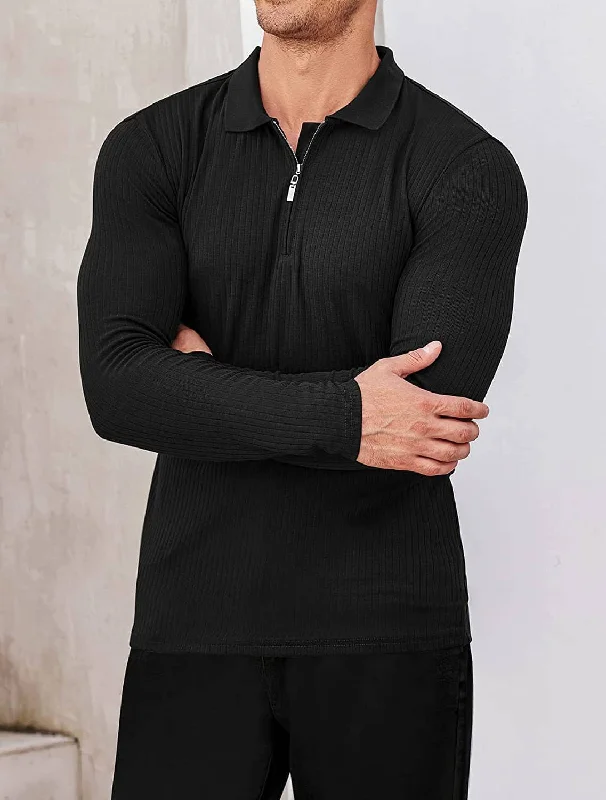 men's casual pique polo shirts -Long Sleeve Quarter Zip Polo Shirts (US Only)