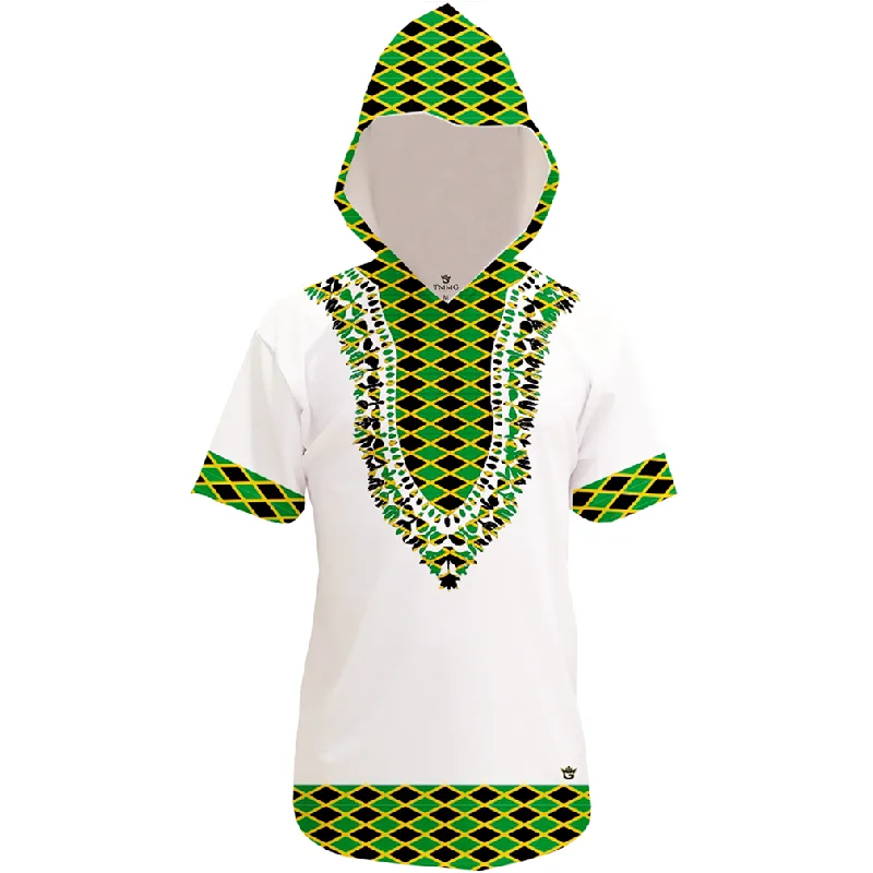 men's soft sweatshirts -TMMG WHITE JAMAICAN FLAG DASHIKI HOODIE TEE