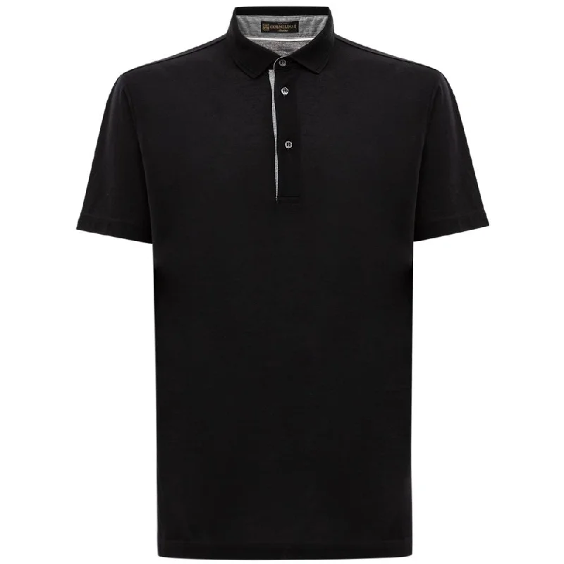 men's polo shirts with side vents -Corneliani  Silk Polo Men's Shirt