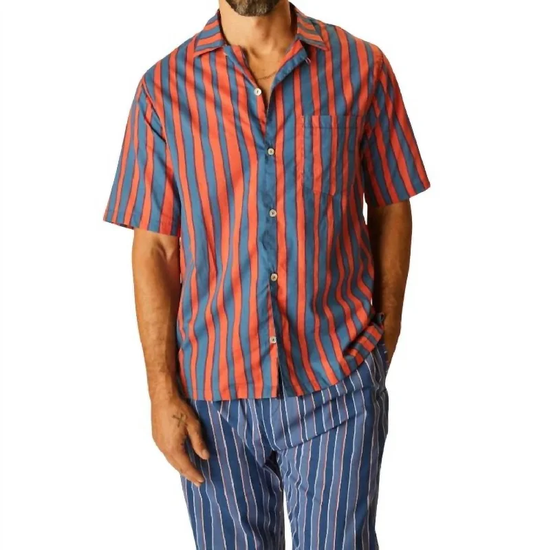 men's denim shirts -Cotton Stripe Kevin Shirt In Batik Stripe Blood Orange