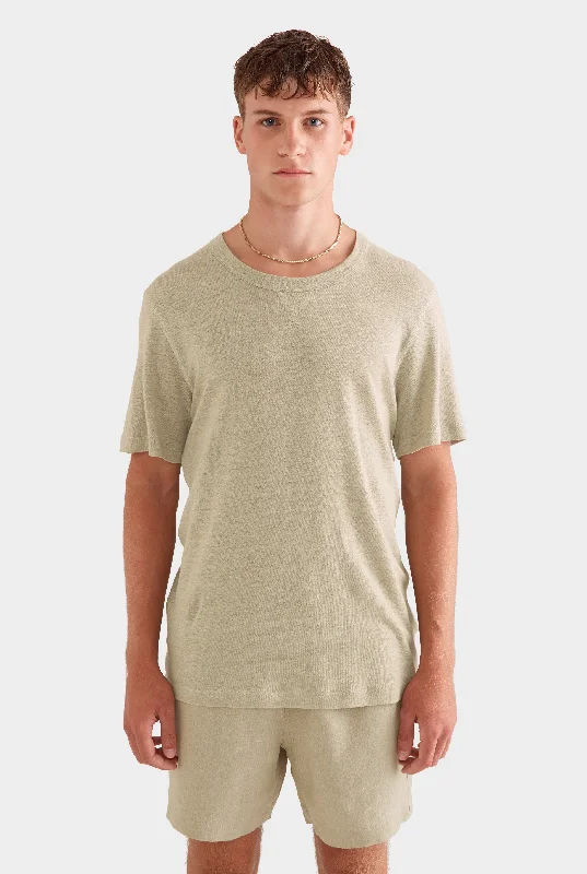 men's casual printed tees -Coverstitch Linen T-Shirt - Sage