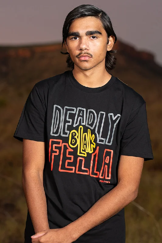 men's fashion fit t-shirts -Deadly Blak-Fella Black Cotton Crew Neck Unisex T-Shirt